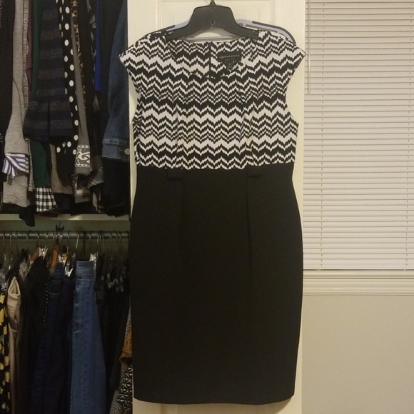 Connected Petite Black/white knee length dress